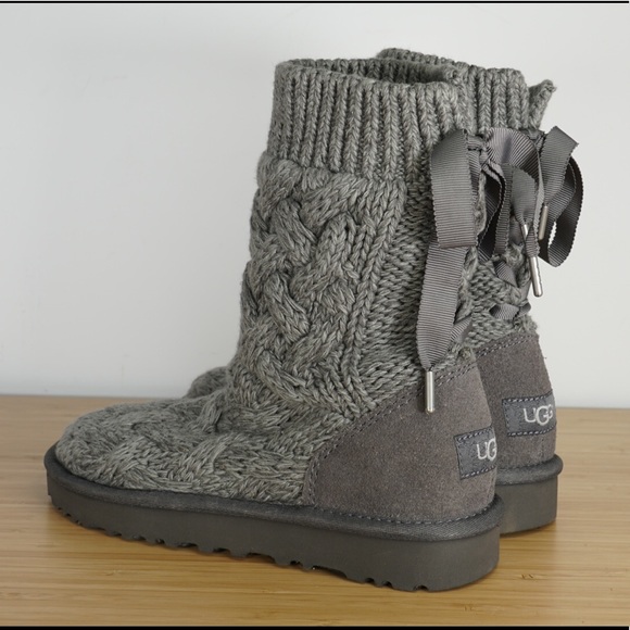 UGG Shoes - UGG Australia Isla Charcoal Cable Knit Grey Boots